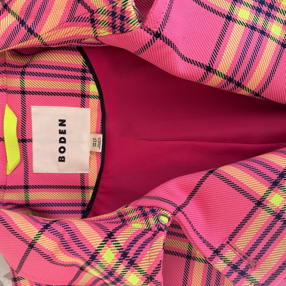 Boden Vibrant Pink Plaid Coat - Picture 3 of 5